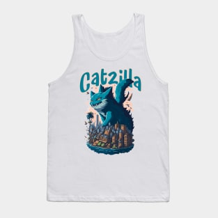 Catzilla Unleashed Funny Cartoon-Style Feline Tank Top